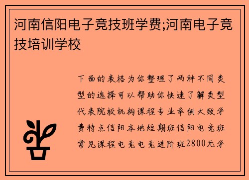 河南信阳电子竞技班学费;河南电子竞技培训学校