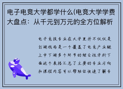 电子电竞大学都学什么(电竞大学学费大盘点：从千元到万元的全方位解析)